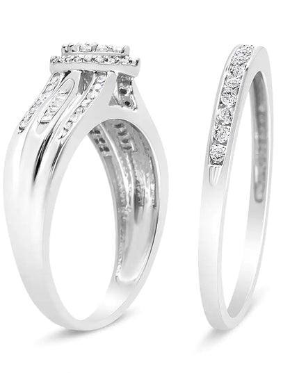 .925 Sterling Silver 1/2 Cttw Round and Baguette-Cut Diamond Engagement Bridal Set (I-J Color, I1-I2 Clarity)