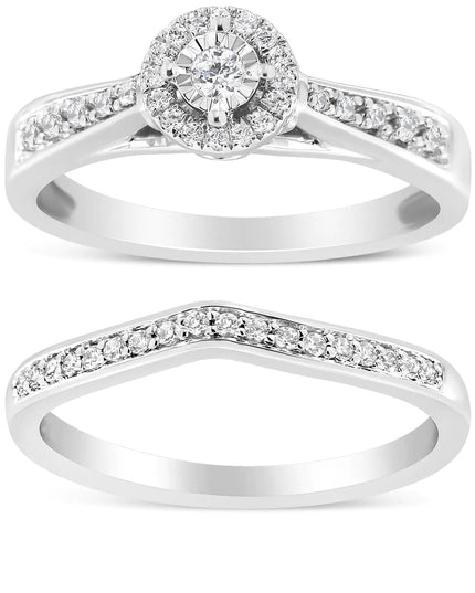 .925 Sterling Silver 1/3 Cttw Diamond Halo and Pave Shank Engagement Ring Set (I-J Color, I3 Clarity)