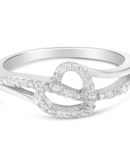 .925 Sterling Silver 1/8 Cttw Diamond Open Heart Leaf Curvy Bypass Accent Fashion or Promise Ring (I-J Color, I2-I3 Clarity)