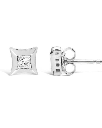 10K White Gold 1/5 Cttw Invisible Set Princess-Cut Diamond Stud Earrings (H-I Color, SI2-I1 Clarity)