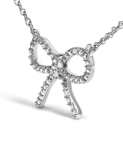 .925 Sterling Silver Diamond Accent Ribbon Bow Knot Pendant Necklace (J-K Color, I2-I3 Clarity) - 18" Inches