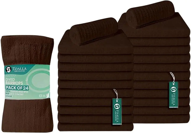 Bar Mop Towels – 16x19 Ribbed Brown, 100% Cotton, Pack of 24 – Absorbent Kitchen Dish Towels, Washcloths & Restaurant Cleaning Rags