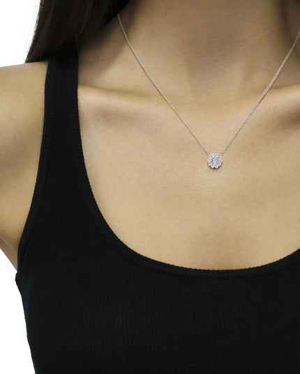 .925 Sterling Silver 1/2 Cttw Diamond Miracle Set Flower Cluster Pendant Necklace with Cable Chain (I-J Color, I1-I2 Clarity) - 18”