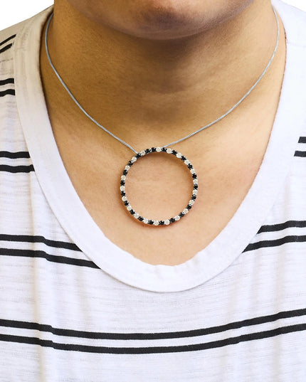 .925 Sterling Silver 3.0 Cttw Alternating Black and White Diamond Open Hoop Circle Pendant Necklace (H-I Color, I3 Clarity) - 18" Inches