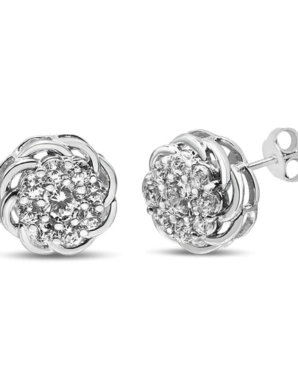 .925 Sterling Silver 1/2 Cttw Round Diamond Cluster Openwork Floral Halo Stud Earrings (I1-I2 Clarity, I-J Color)