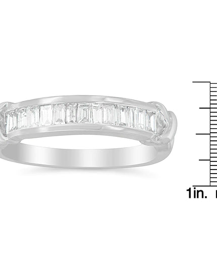 .925 Sterling Silver 1/2 Cttw Baguette Cut Diamond Channel Set X-Station Wedding Ring (H-I Color, I1-I2 Clarity)