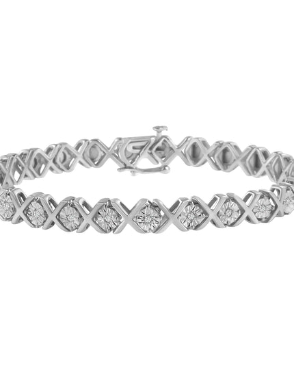 .925 Sterling Silver 1/10 cttw Miracle-Set Round-Cut Diamond "X" Link Tennis Bracelet (I-J color, I2-I3 clarity) - 7.25"