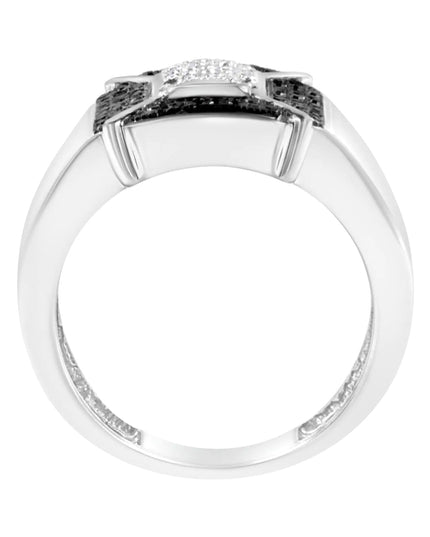 .925 Sterling Silver 3/8 Cttw Composite Enhanced Black and White Diamond Men's Band Ring (H-I, I2-I3)
