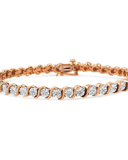 .925 Sterling Silver 1/10 Cttw Diamond Round Miracle Plate and "S" Link Tennis Bracelet (I-J Color, I2- I3 Clarity) - 7"