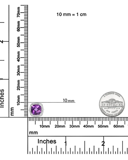 .925 Sterling Silver 10mm Cushion Cut Amethyst Gemstone and Diamond Accent Lariat 4”-10” Adjustable Bolo Bracelet (H-I Color, SI1-SI2 Clarity)