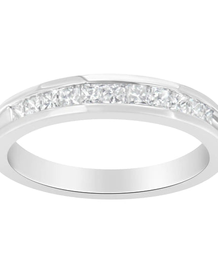 .925 Sterling Silver 1/2 Cttw Princess-Cut Diamond Channel-Set Half-Eternity Wedding or Anniversary Band Ring (H-I Color, I2 Clarity)
