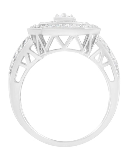 .925 Sterling Silver Round and Baguette Diamond Cathedral Ring (0.75 Cttw, H-I Color, I2-I3 Clarity)