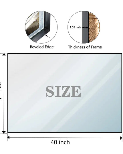 Rectangular Black Glossy Bathroom Vanity Mirror 40"x30" Inch