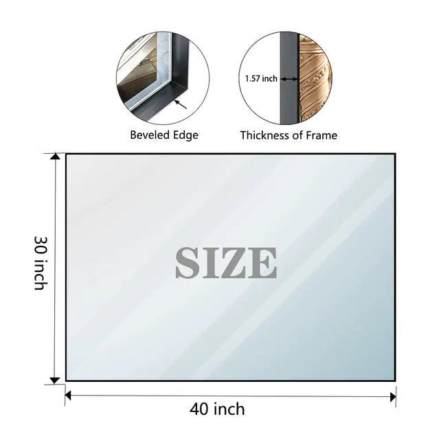 Rectangular Black Glossy Bathroom Vanity Mirror 40"x30" Inch