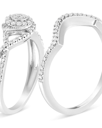 .925 Sterling Silver 1/6 Cttw Diamond Composite Halo and Split Shank Bridal Set Ring and Band  (I-J Color, I3 Clarity)
