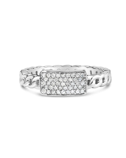 .925 Sterling Silver 1/5 Cttw Diamond ID and Cuban Link Band Ring (I-J Color, I2-I3 Clarity)