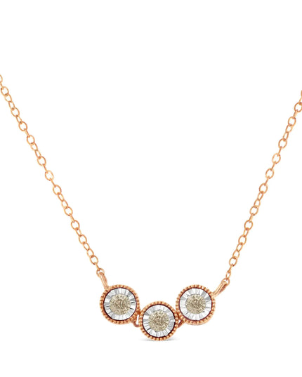 10K Rose and White Gold Plated .925 Sterling Silver 1/4 Cttw Miracle-Set Champagne Diamond Triple Circle 18" Necklace (I2-I3 Clarity)