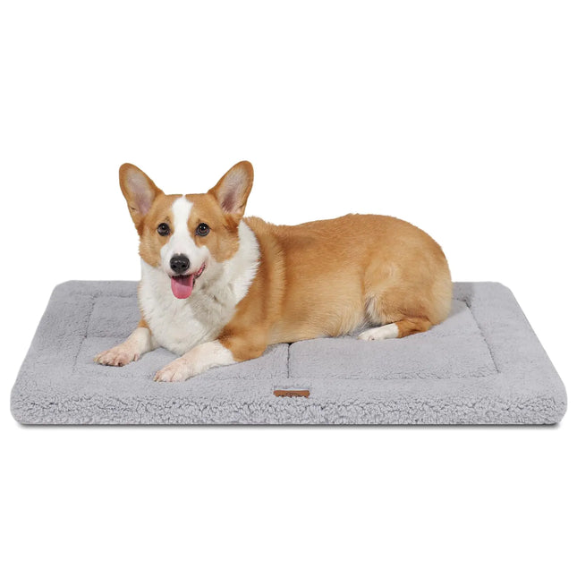 Washable Reversible Dog Bed Mat – Ultra Soft Fleece & Foam Crate Pad for Small to Medium Dogs, Indoor/Outdoor Use, 29" x 21", Gray
