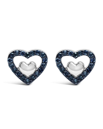925 Sterling Silver 1/6 Cttw Diamond Open Double Heart Stud Earrings - Choice of Diamond Color