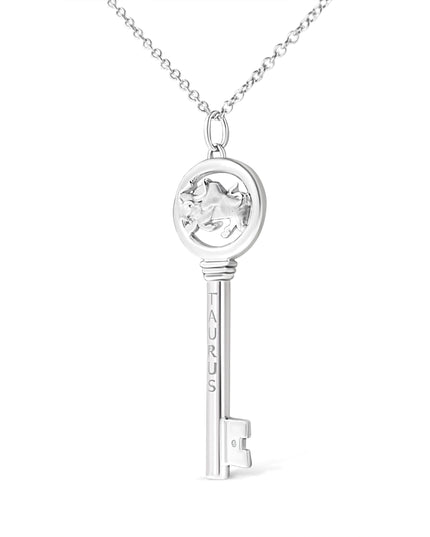 .925 Sterling Silver Diamond Accent Zodiac Key 18" Pendant Necklace (K-L Color, I1-I2 Clarity)