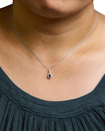 10K White Gold 5x3mm Gemstone and Diamond Accent Halo Pear Shape 18" Pendant Necklace (I-J Color, I1-I2 Clarity)