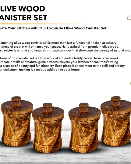 Olive Wood Canister Set for Spices, Herbs and Coffee