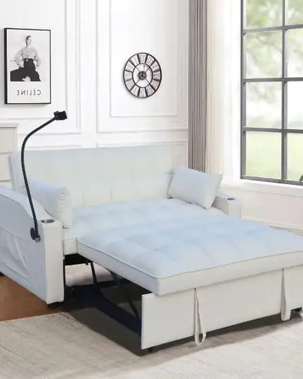 Velvet Double Sofa Bed With Pull-out 3-in-1 Convertible, Modern
