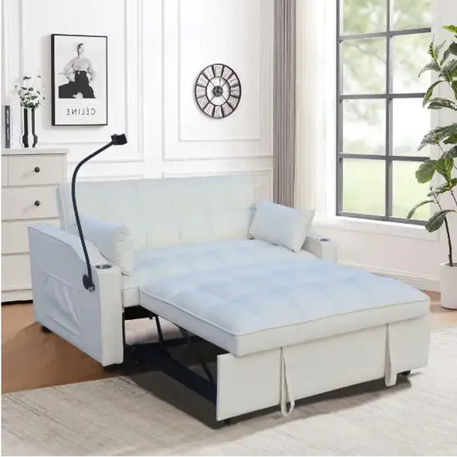 Velvet Double Sofa Bed With Pull-out 3-in-1 Convertible, Modern