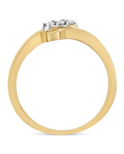 10K Yellow Gold over .925 Sterling Silver 1/10 Cttw Diamond Three-Stone Bypass Fashion Cocktail Ring ( I-J Color, I2-I3 Clarity)