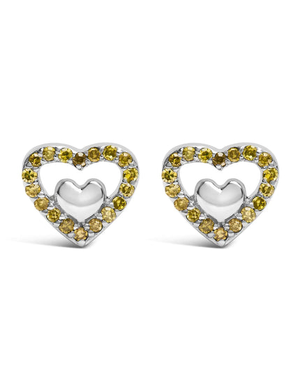 925 Sterling Silver 1/6 Cttw Diamond Open Double Heart Stud Earrings - Choice of Diamond Color