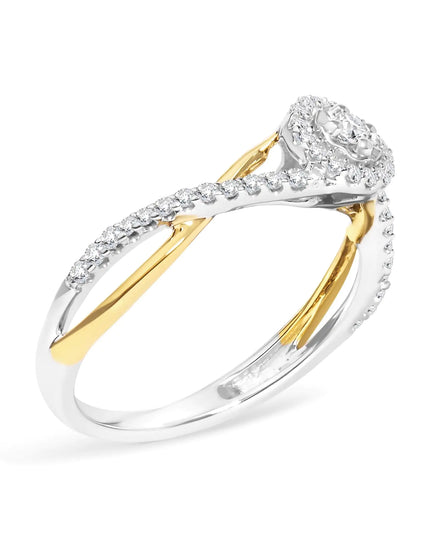 14K Yellow Gold Plated .925 Sterling Silver 1/4 Cttw Diamond Bypass and Halo Promise Ring (I-J Color, I3 Clarity)