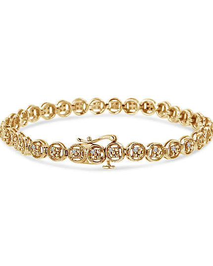 .925 Sterling Silver 1/10 Cttw Diamond Open Circle Wheel Link 7" Tennis Bracelet (I-J Color, I2-I3 Clarity)