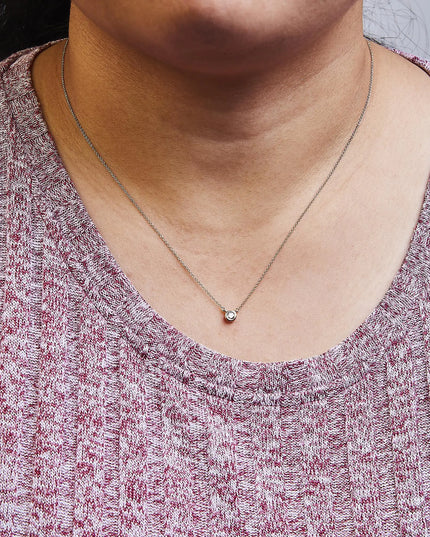 10K Gold 1/10 Carat Round Brilliant-Cut Diamond Modern Bezel-Set Solitaire 16"-18" Pendant Necklace