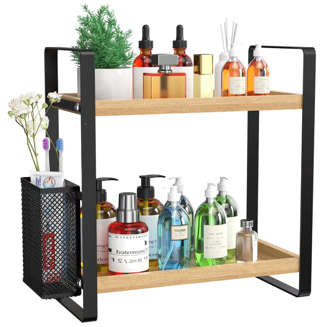 Bathroom Counter Organizer with Basket – Skincare and Vanity Storage – Multi-Purpose Organizer for Bathroom, Kitchen, and Dresser