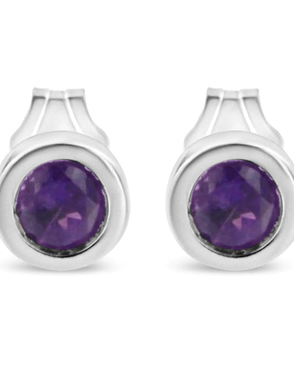 .925 Sterling Silver Bezel Set 3.5mm Created Gemstone Solitaire Stud Earrings