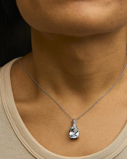 .925 Sterling Silver Blue Topaz and Diamond Accent Textured Pendant Necklace - 18" Inches