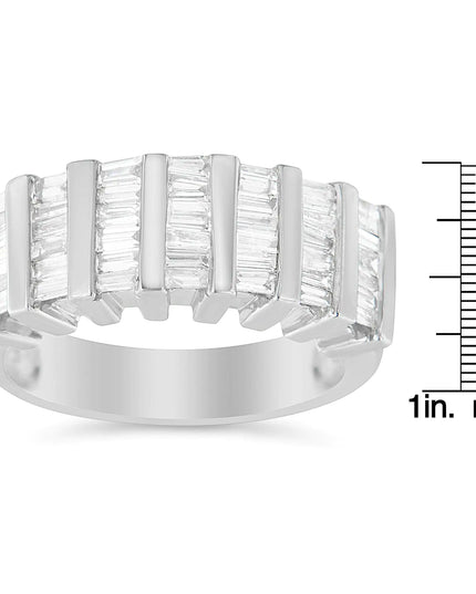 .925 Sterling Silver 1.0 Cttw Baguette Cut Diamond Vertical Channel Fluted Multi-Row Unisex Fashion Wedding Ring (H-I Color, I1-I2 Clarity)