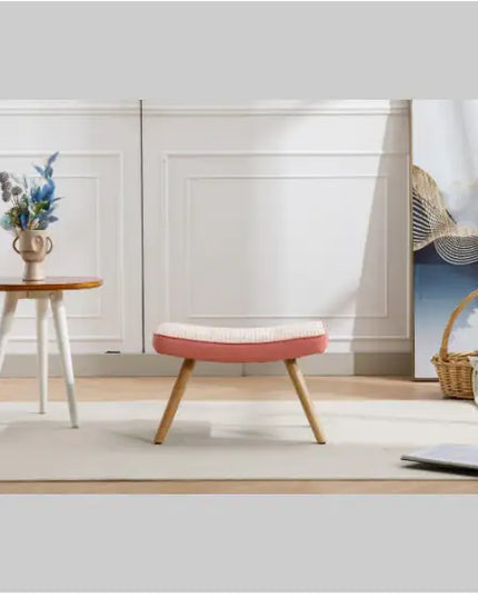 Wooden Stepping Stool – Pink Linen with Non-Slip Cushion