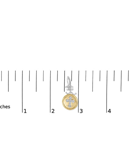 18K Yellow Gold Plated .925 Sterling Silver 1/8 Cttw Diamond Hammered Finished Medallion with Cross Drop and Dangle Earrings (I-J Color, SI1-SI2 Clarity)