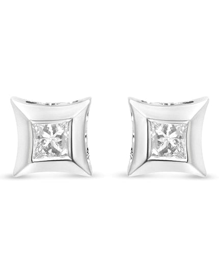 10K White Gold 1/3 Cttw Invisible Set Style Princess-Cut Diamond Stud Earrings (H-I Color, SI2-I1 Clarity)