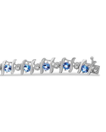 .925 Sterling Silver Lab-Grown Birthstone and 1/6 Cttw Round Diamond Tennis Bracelet (H-I Color, I1-I2 Clarity)