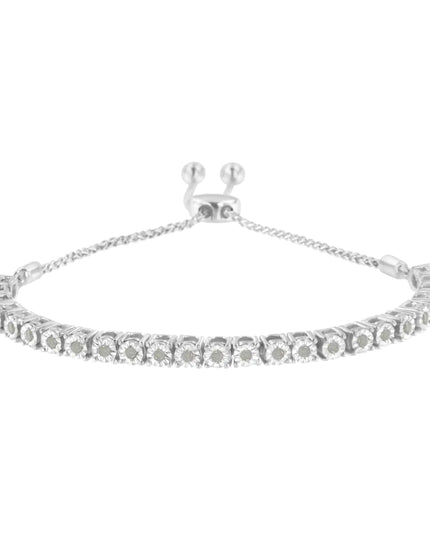 .925 Sterling Silver 1/4 Cttw Miracle-Set Diamond 4”-10” Adjustable Bolo Tennis Bracelet (I-J Color, I3 Clarity)