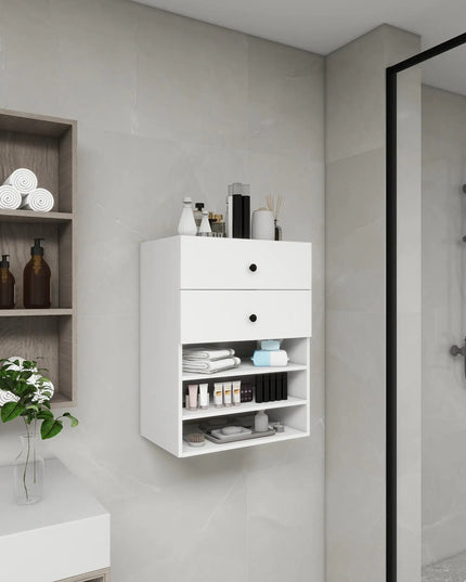 Modular Wooden Closet Organizer System – 2 Drawers, 3 Wall-Mounted Shelves for Walk-In Closet or Bedroom, White, 23.62"W × 16.04"D × 31.49"H