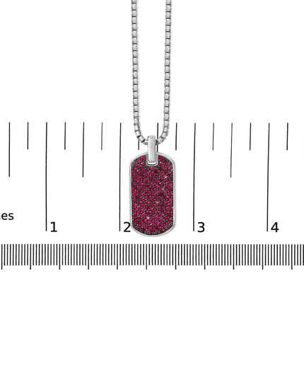 Men's .925 Sterling Silver Created Red Ruby Dog Tag Pendant Necklace - 22" Inches