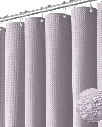 Lavender Waffle Weave Fabric Shower Curtain - Heavy Duty 256GSM Hotel-Quality Bath Curtain with 12 Hooks, 72x72 inches