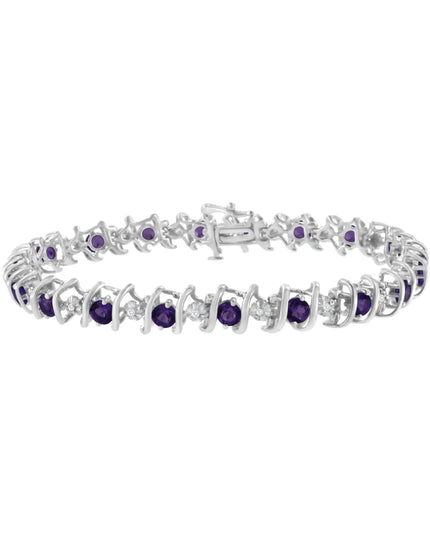 .925 Sterling Silver Lab-Grown Birthstone and 1/6 Cttw Round Diamond Tennis Bracelet (H-I Color, I1-I2 Clarity)