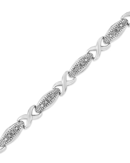 .925 Sterling Silver 1/5 Cttw Round-Cut Diamond "X" Link Bracelet - Size 7.50" (I-J Color, I2-I3 Clarity)