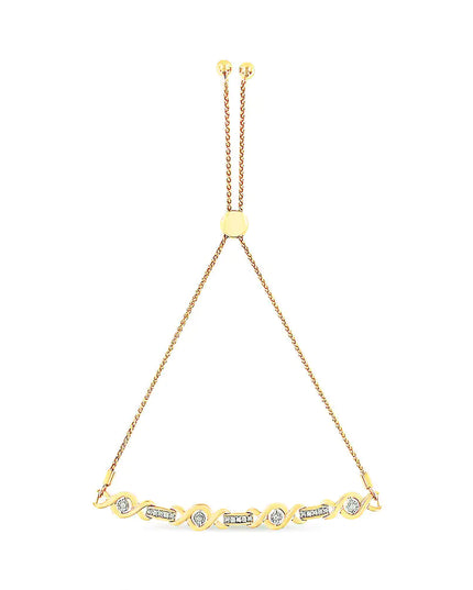 .925 Sterling Silver Channel Set Diamond Accent Twist 4”-10” Adjustable Bolo Bracelet (I-J Color, I3 Clarity)