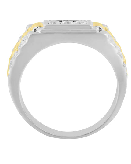 10K Yellow Gold Plated .925 Sterling Silver Diamond Accent Miracle-Set 3 Stone Ridged Band Gentlemen's Fashion Ring (I-J Color, I2-I3 Clarity)