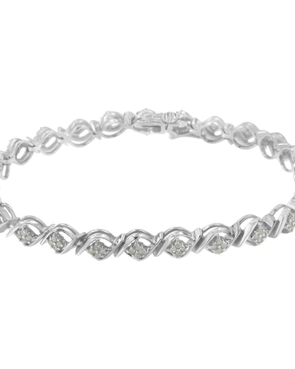 Sterling Silver Diamond Cluster Link Bracelet (1 cttw, I-J Color, I2-I3 Clarity)